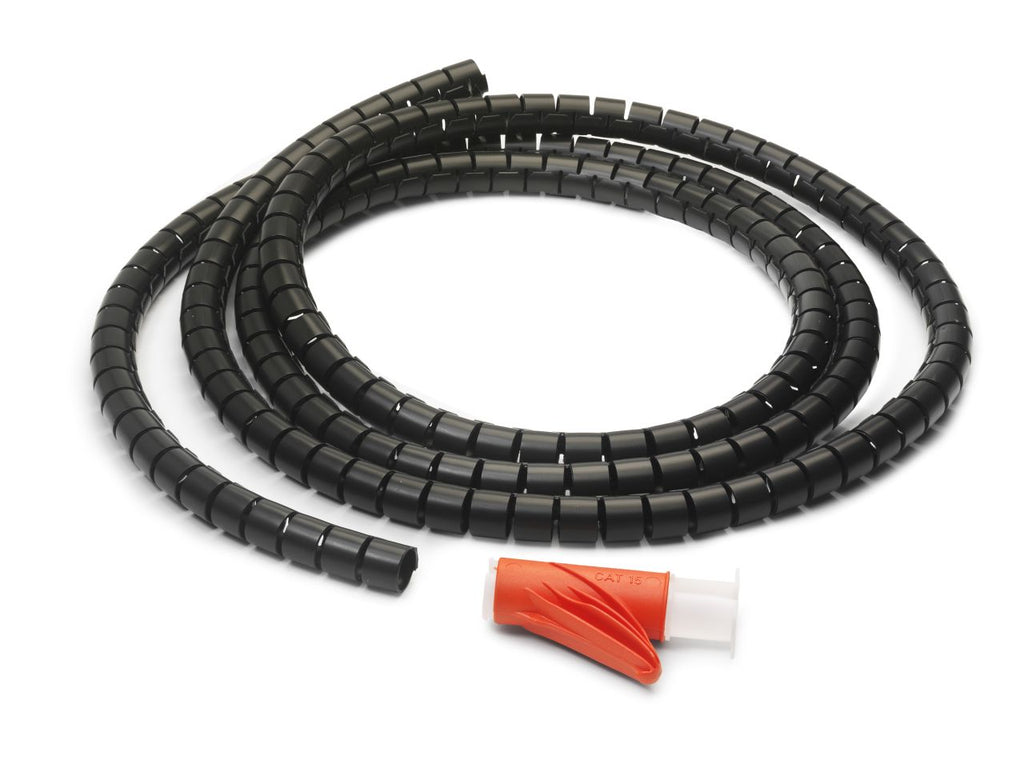 Afbeelding van een Easyflex KIT, 15mm diameter en 2,5 meter lengte in zwart, voor flexibel kabelbeheer.