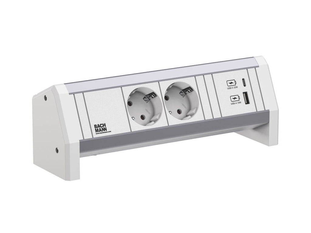 Afbeelding van Desk 1 met 2x stroom en 1x USB A/C lader, 0,2m GST kabel in wit/wit.