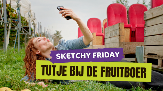 Sketchy-Friday-video-over-tutje-bij-de-fruitboer-met-telefoon-die-vies-wordt